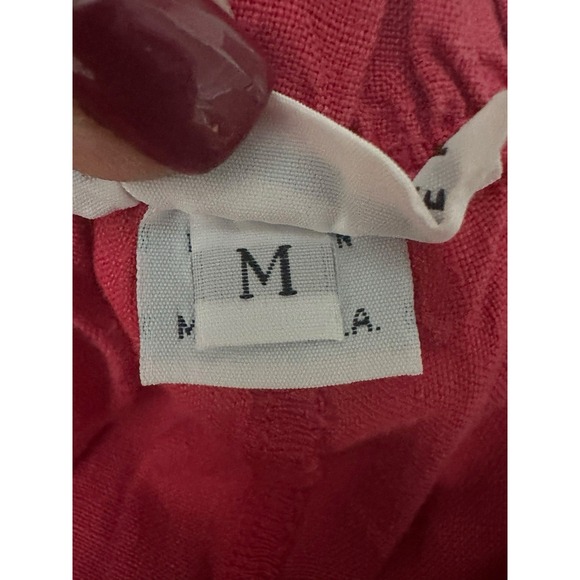 Bryn Walker 100% Linen Wide Leg Pants Medium Beige Red USA Elastic Waist #J7-5 - Picture 6 of 11